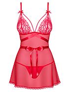 Romantic babydoll, straps over bust, lace cups, mesh skirt